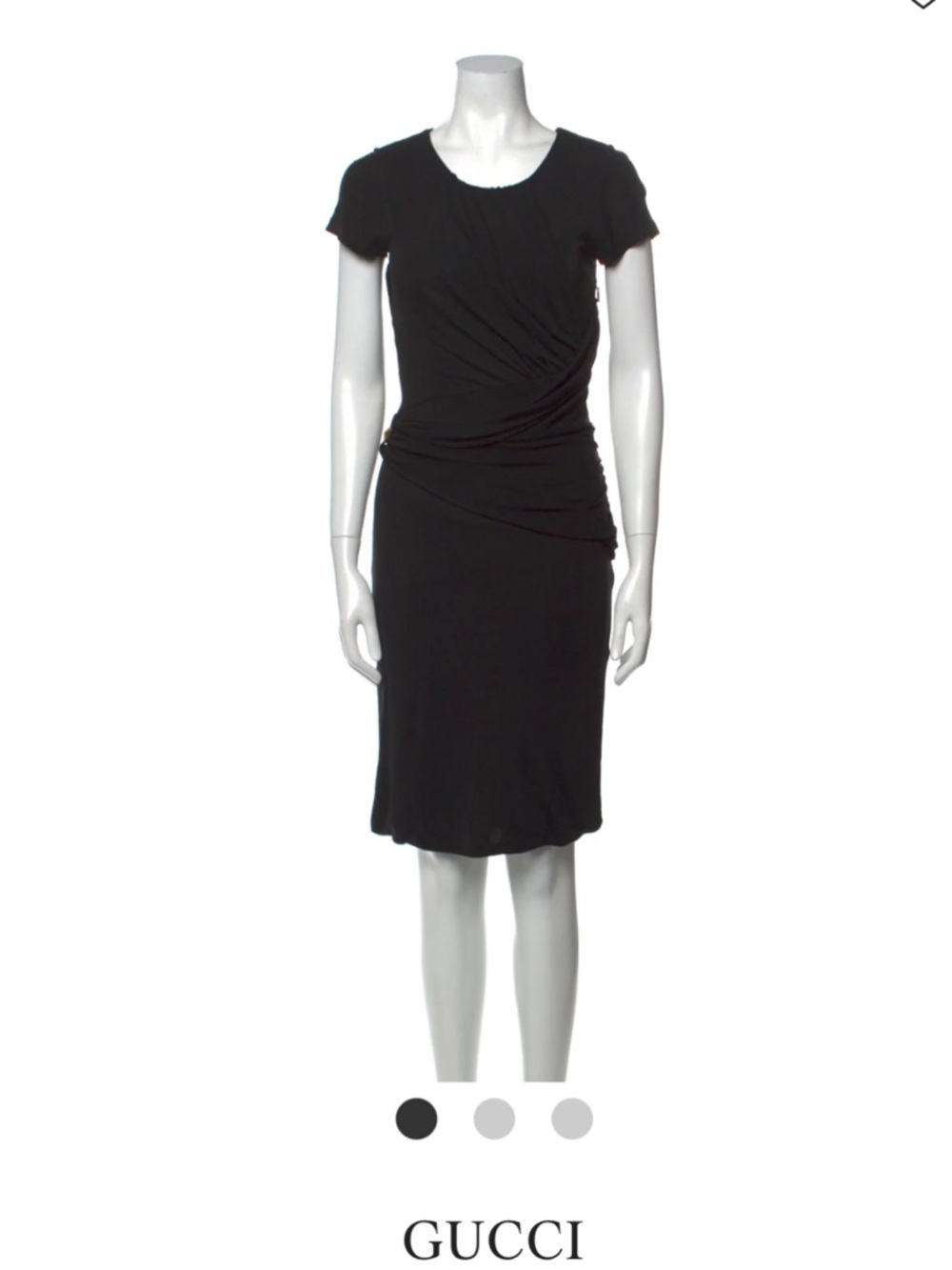 Gucci Black Short-Sleeve Ruched Midi Dress
